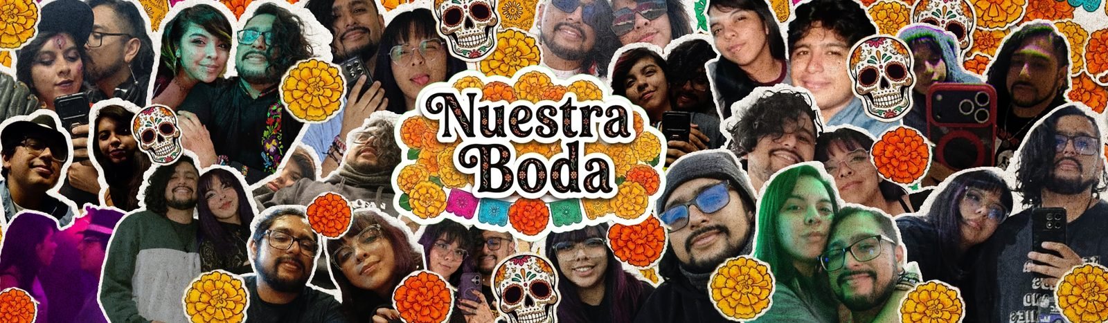 Collage de fotos de Isa, Dan y sus amigos con motivos de Día de Muertos